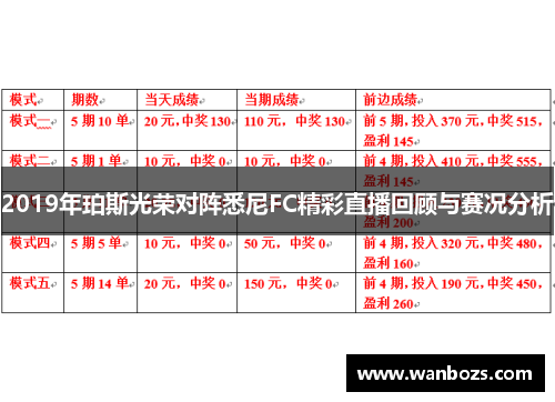 2019年珀斯光荣对阵悉尼FC精彩直播回顾与赛况分析